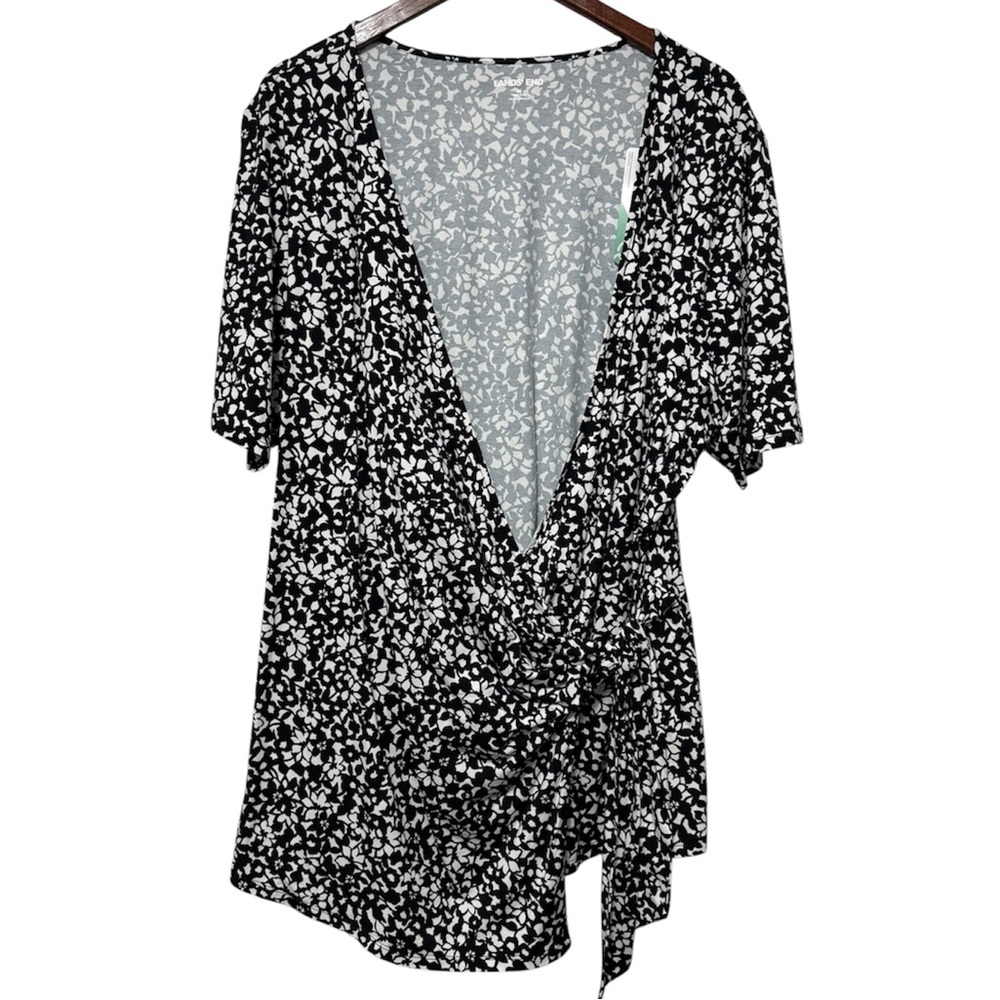 Lands’ End Tencel Modal Floral Wrap Top Women’s 3X (24W-26W) Front Knot NWT